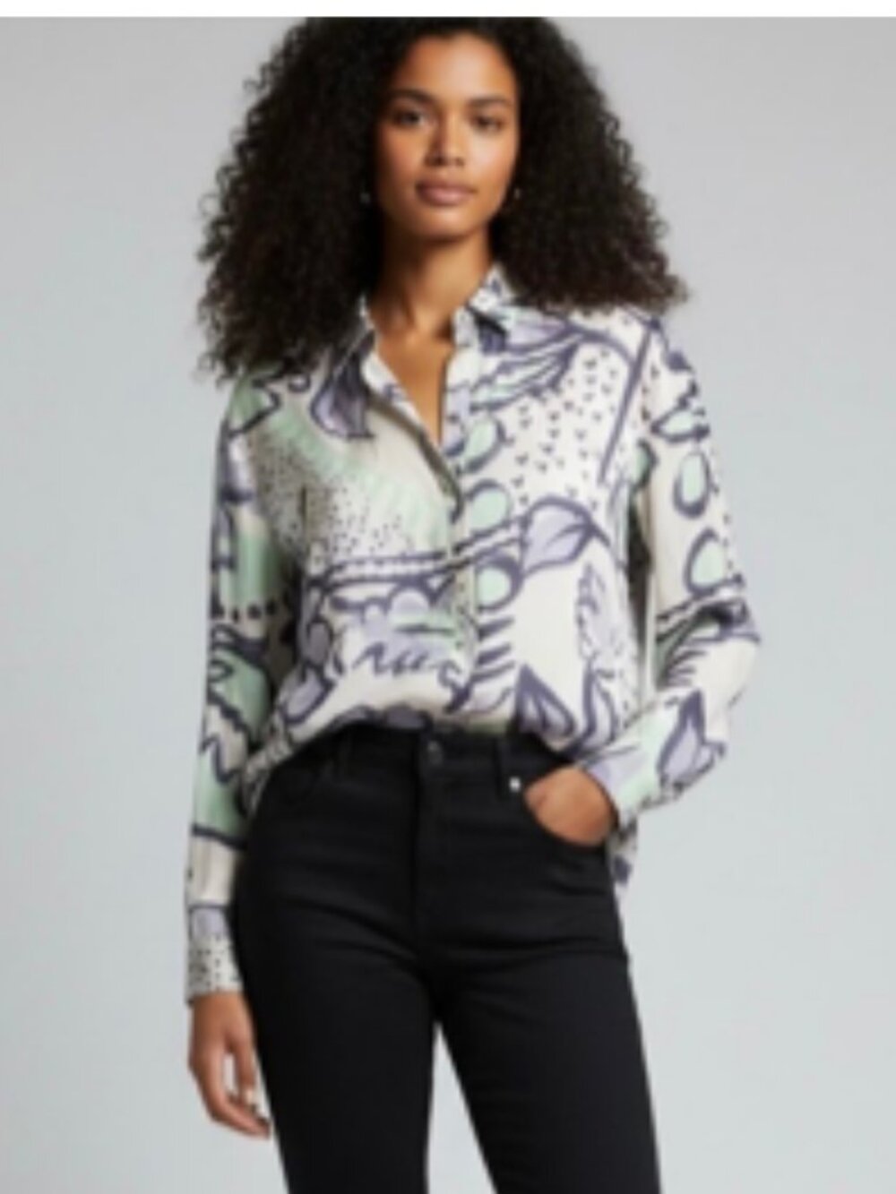 Burberry Prorsum Silk Printed Blouse Button Down Size 8